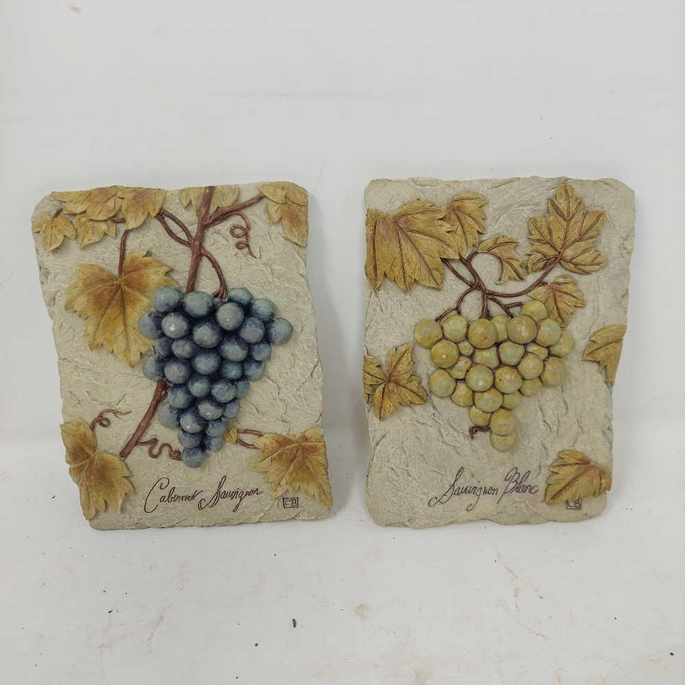 Cheri Blum Grapes Wine Wall Tile Plaques 3D Resin Art Hanging Tuscan Italian